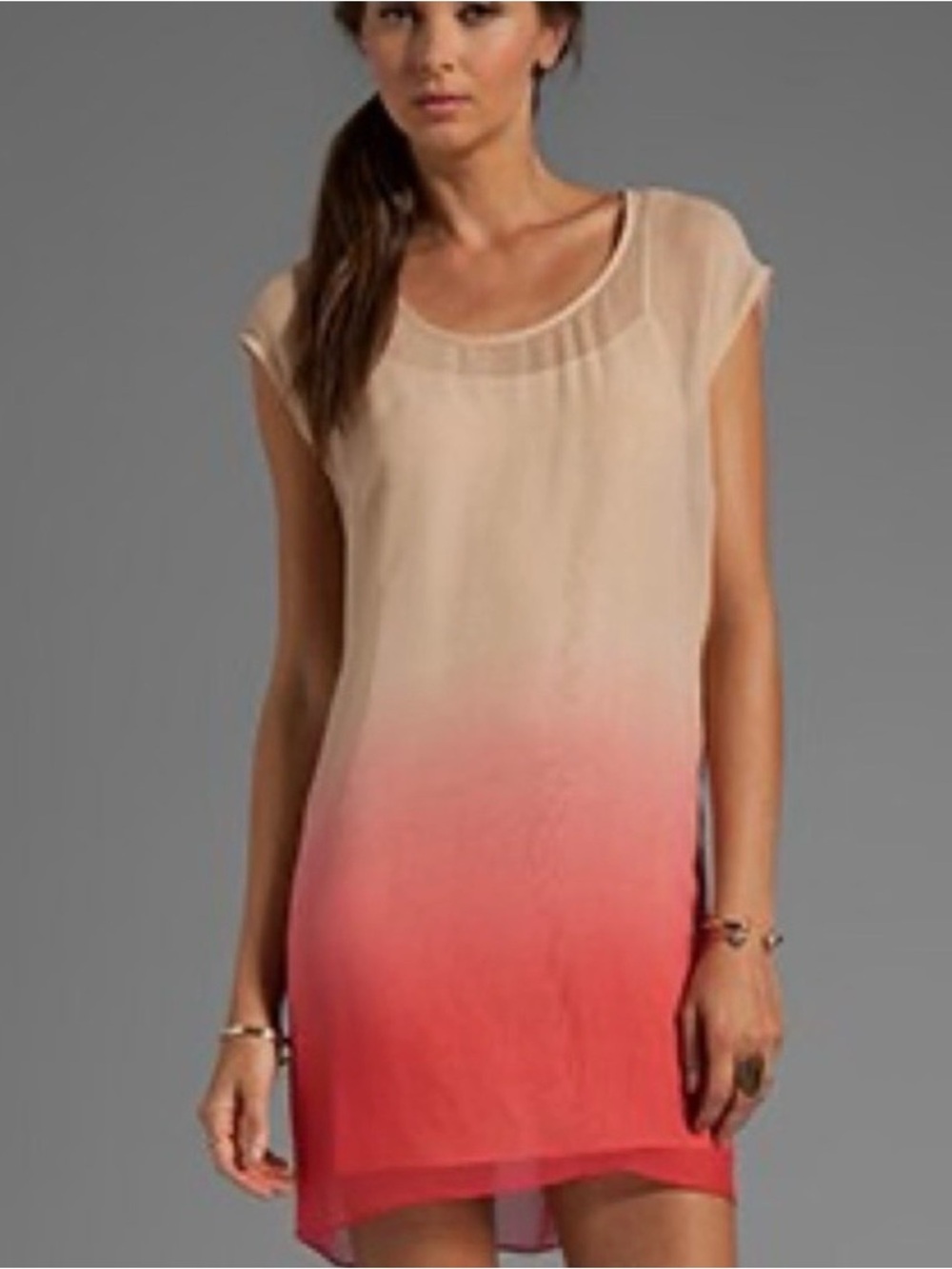 Haute Hippie Sz S Ombre Chiffon Silk Shift Dress Pink Neutral